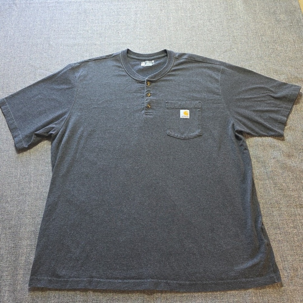 Carhartt Polo Shirt Dark Grey Mens 2XL Loose Fit Short Sleeve Workwear Button